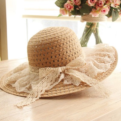 HOT Adorable Beach Hat Fashion Summer Sun Hat 's Floppy Straw Laced Hat NEW  eb-95093773